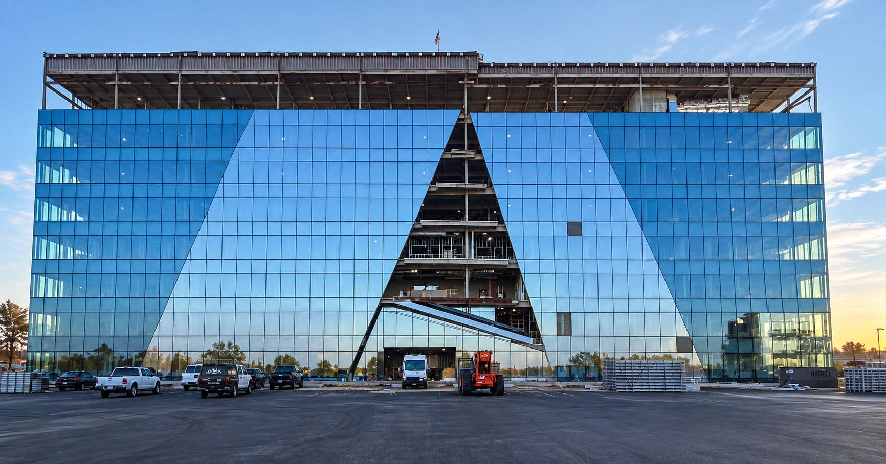 Tower Five main entrance with custom fabricated steel canopy, Lakewood, New Jersey