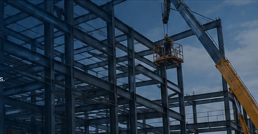 Structural steel frame erection on a Blue Wave Steel commercial project