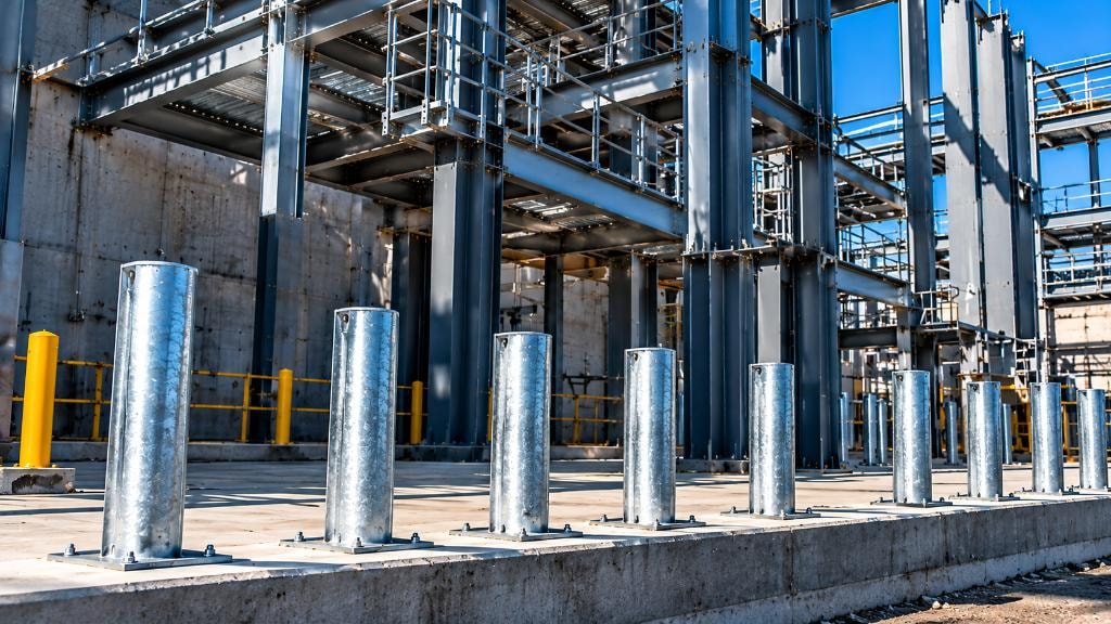 Structural steel framing with platforms, railings and supports on a Blue Wave Steel commercial project